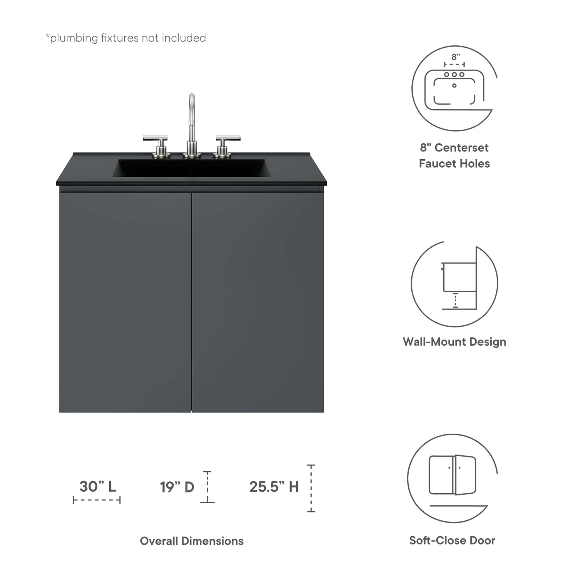 Bryn 30" Wall-Mount Bathroom Vanity - Gray White