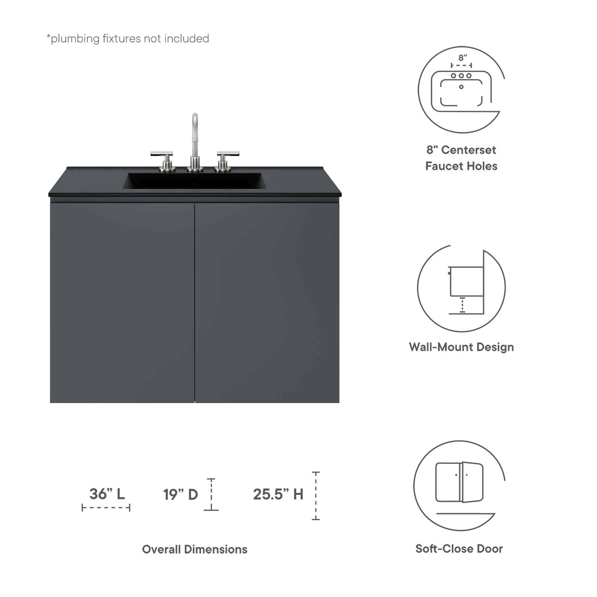 Bryn 36" Wall-Mount Bathroom Vanity - Gray White