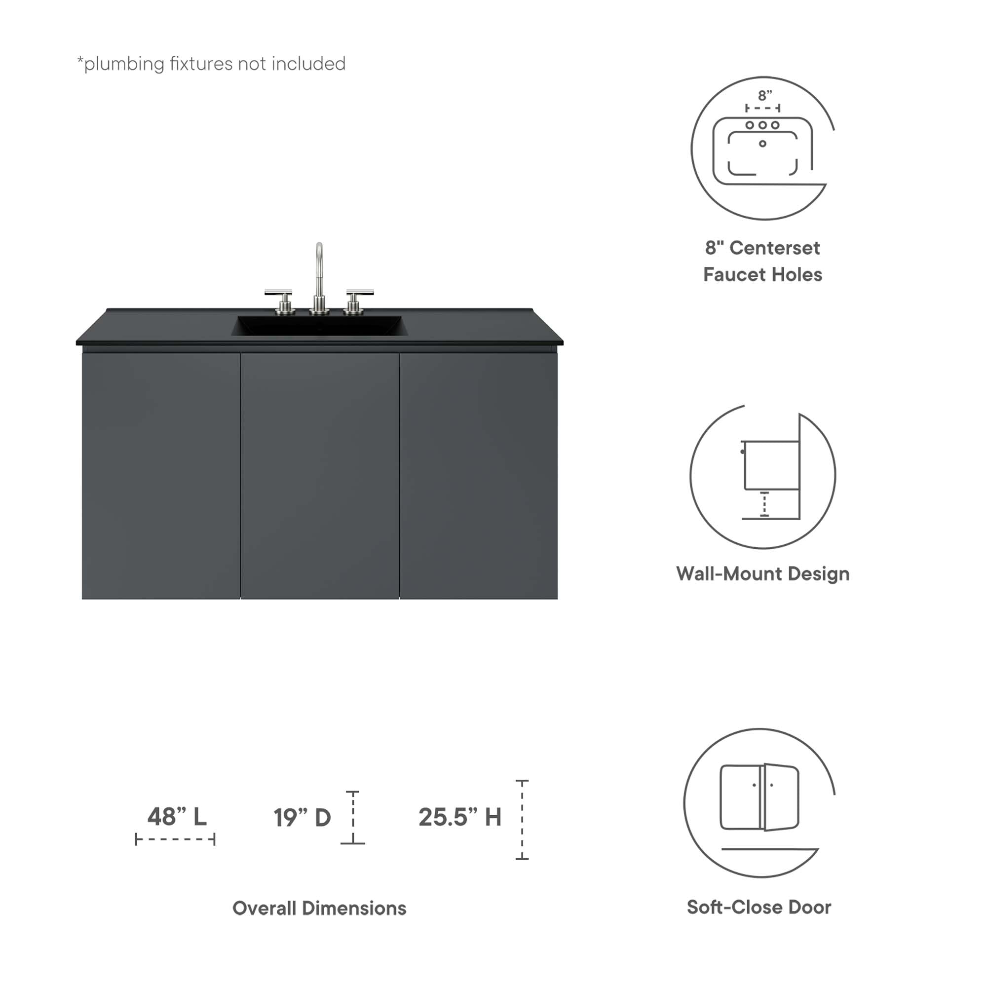 Bryn 48" Wall-Mount Bathroom Vanity - Gray White