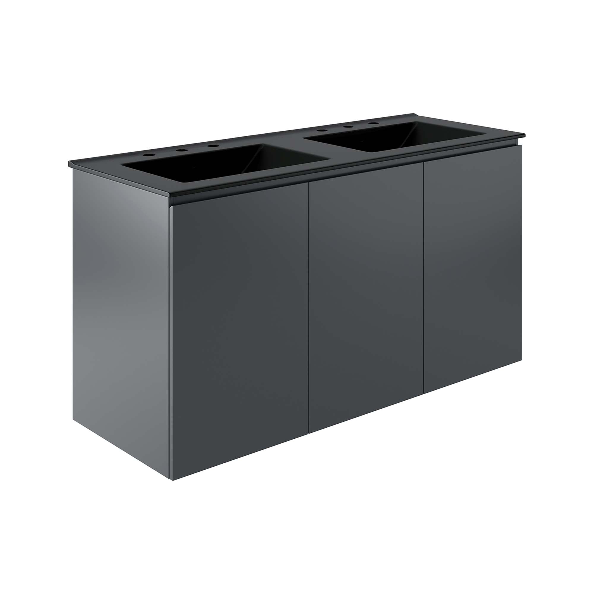 Bryn 48" Wall-Mount Double Sink Bathroom Vanity - Gray Black