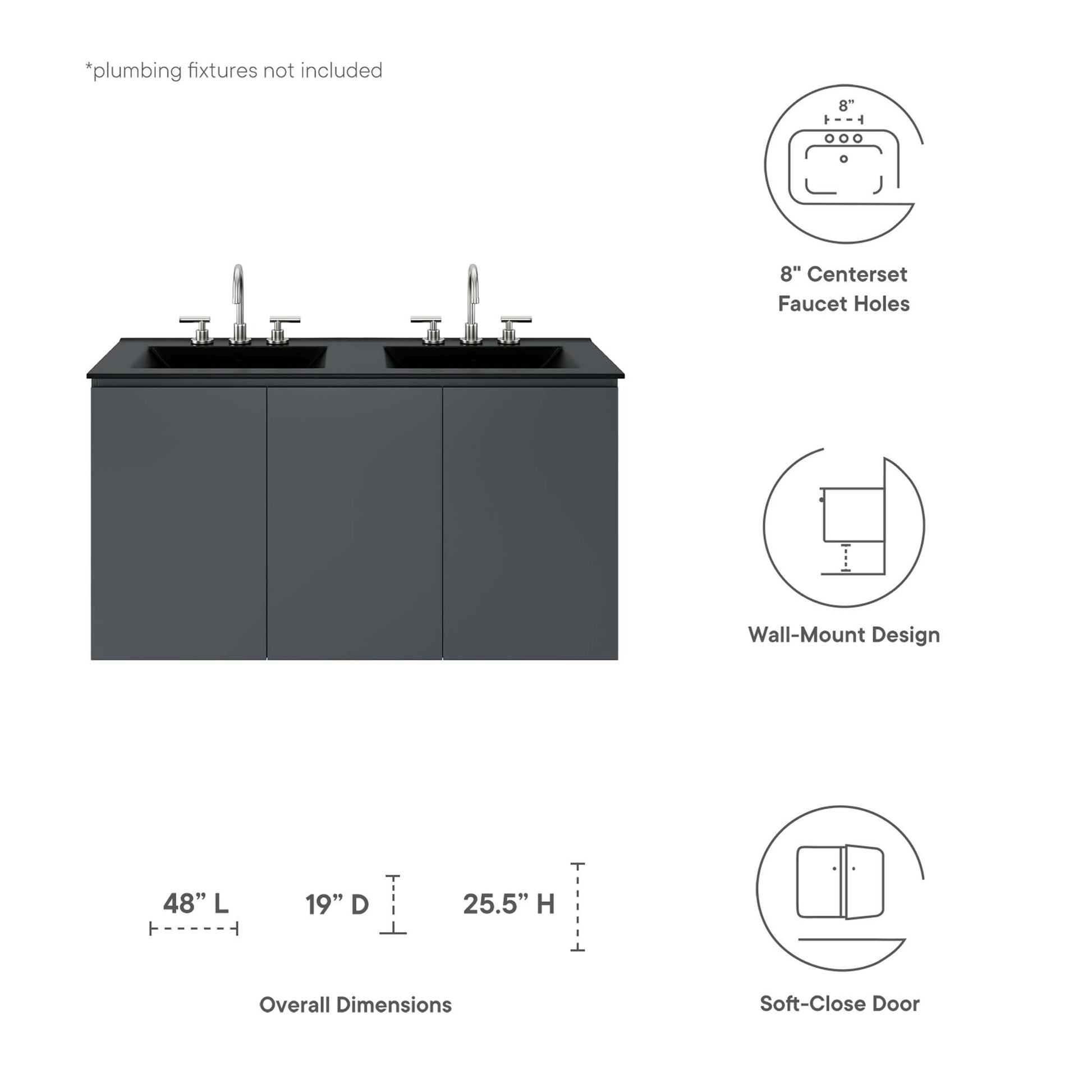 Bryn 48" Wall-Mount Double Sink Bathroom Vanity - Gray White