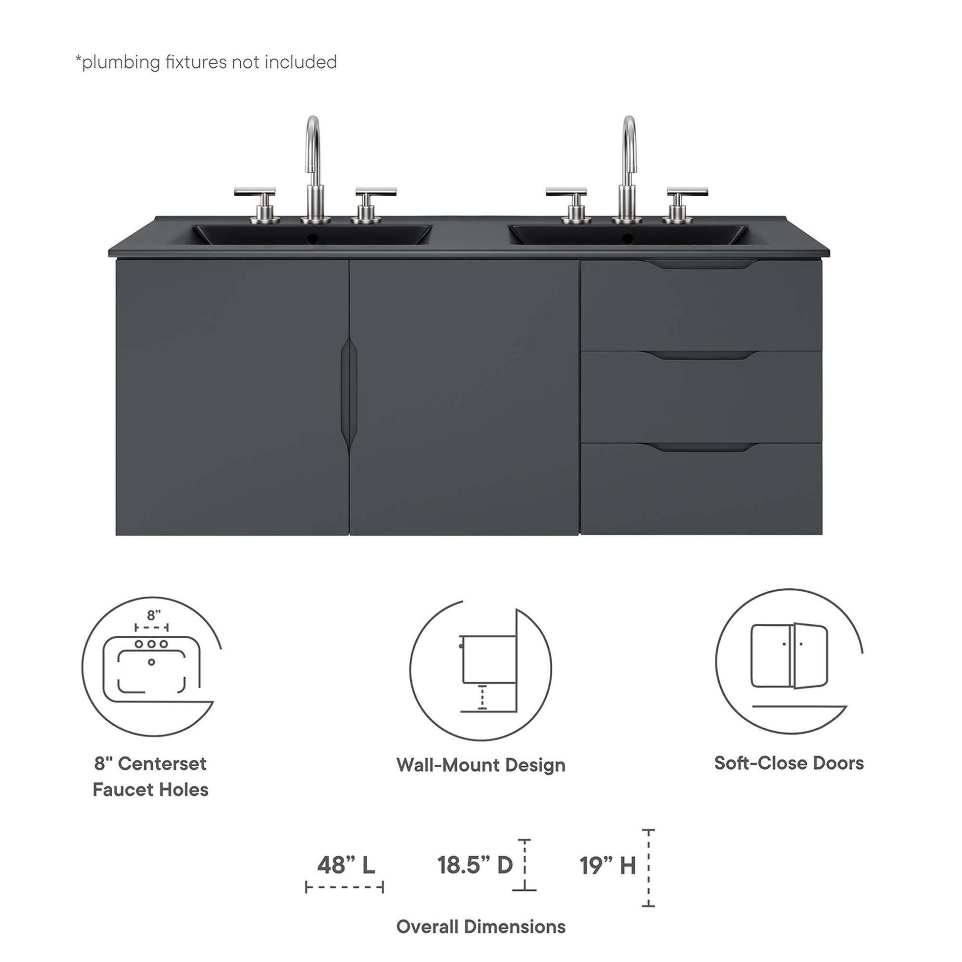 Vitality 48" Double Sink Bathroom Vanity - Gray White