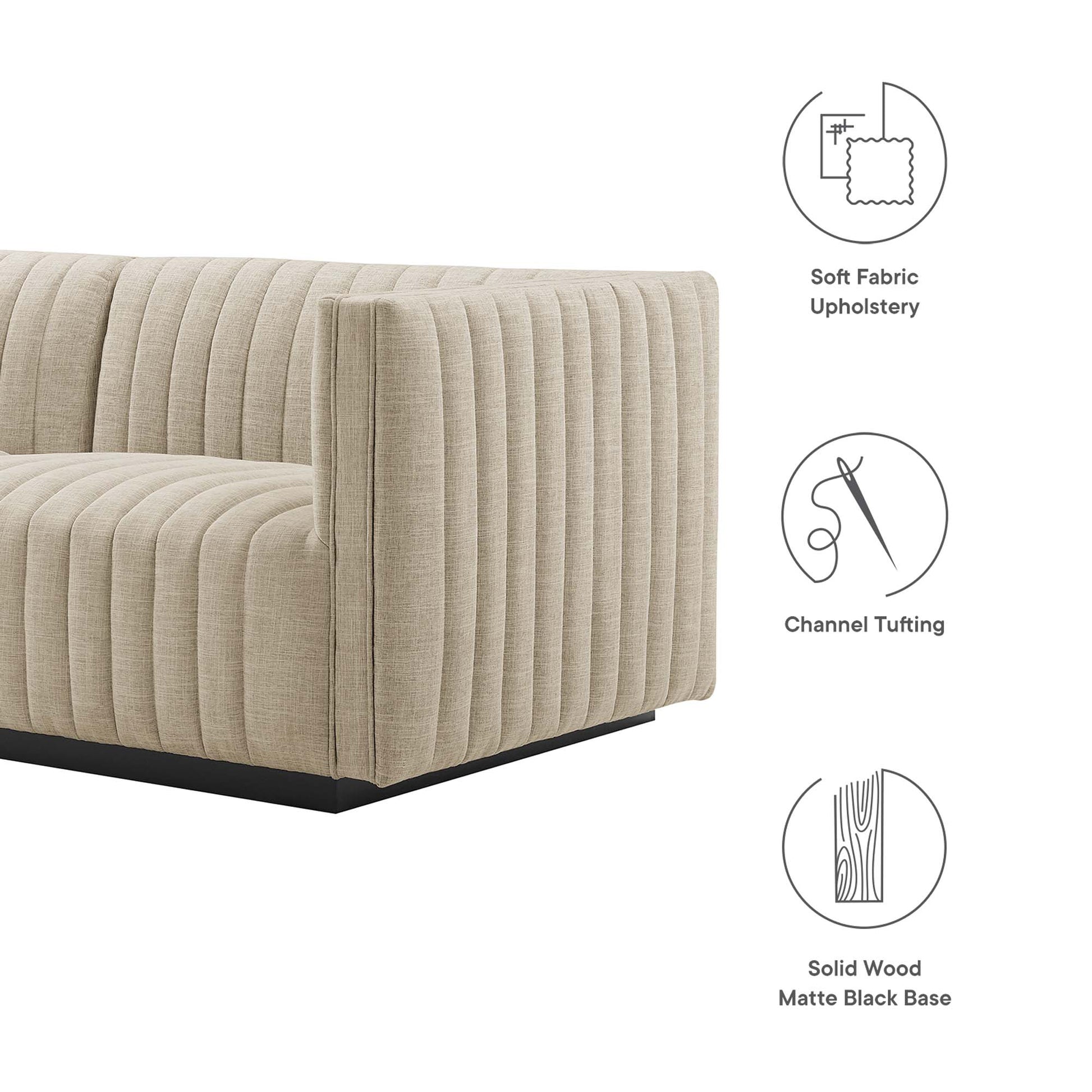 Conjure Channel Tufted Upholstered Fabric Sofa - Black Light Gray