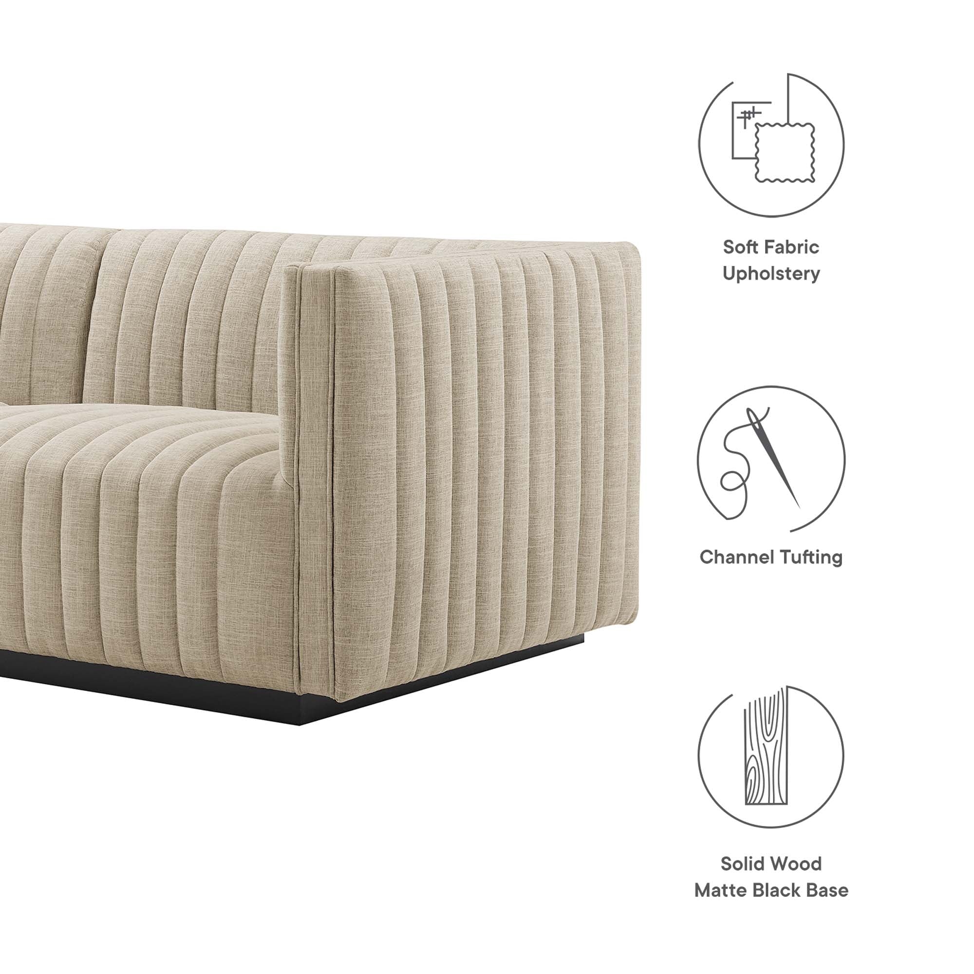 Conjure Channel Tufted Upholstered Fabric Sofa - Black Light Gray