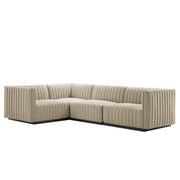 Conjure 4-Piece Channel Tufted Upholstered Fabric L-Shaped Sectional - Black Beige