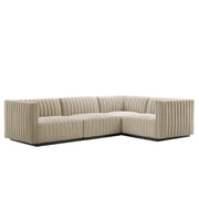 Conjure 4-Piece Channel Tufted Upholstered Fabric L-Shaped Sectional - Black Beige