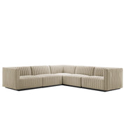 Conjure 5-Piece Channel Tufted Upholstered Fabric L-Shaped Sectional - Black Beige