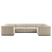 Conjure 6-Piece Channel Tufted Upholstered Fabric U-Shaped Sectional - Black Beige