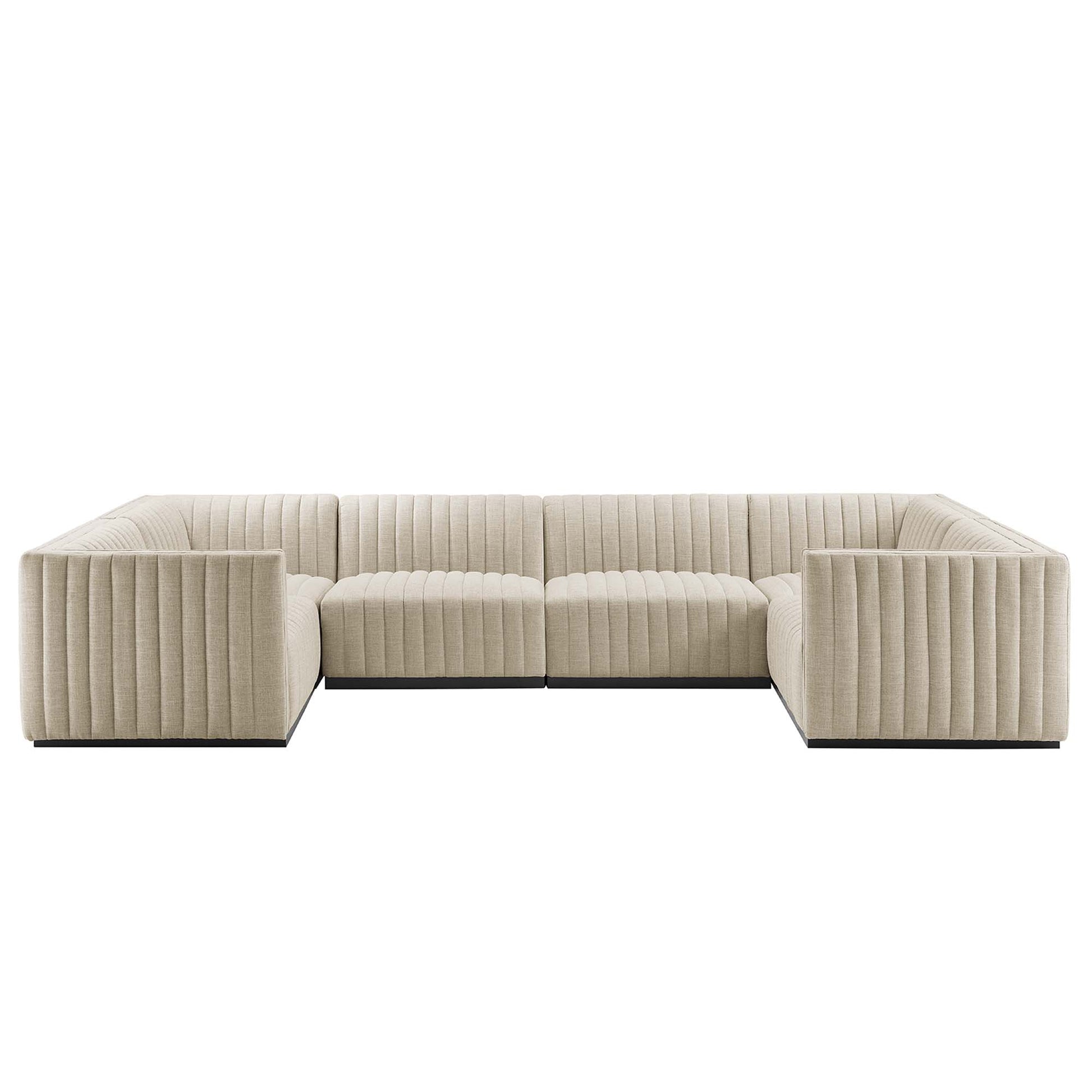 Conjure 6-Piece Channel Tufted Upholstered Fabric U-Shaped Sectional - Black Beige