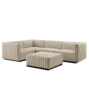 Conjure 5-Piece Channel Tufted Upholstered Fabric Sectional - Black Beige