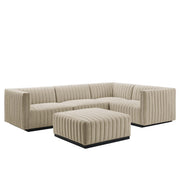 Conjure 5-Piece Channel Tufted Upholstered Fabric Sectional - Black Beige