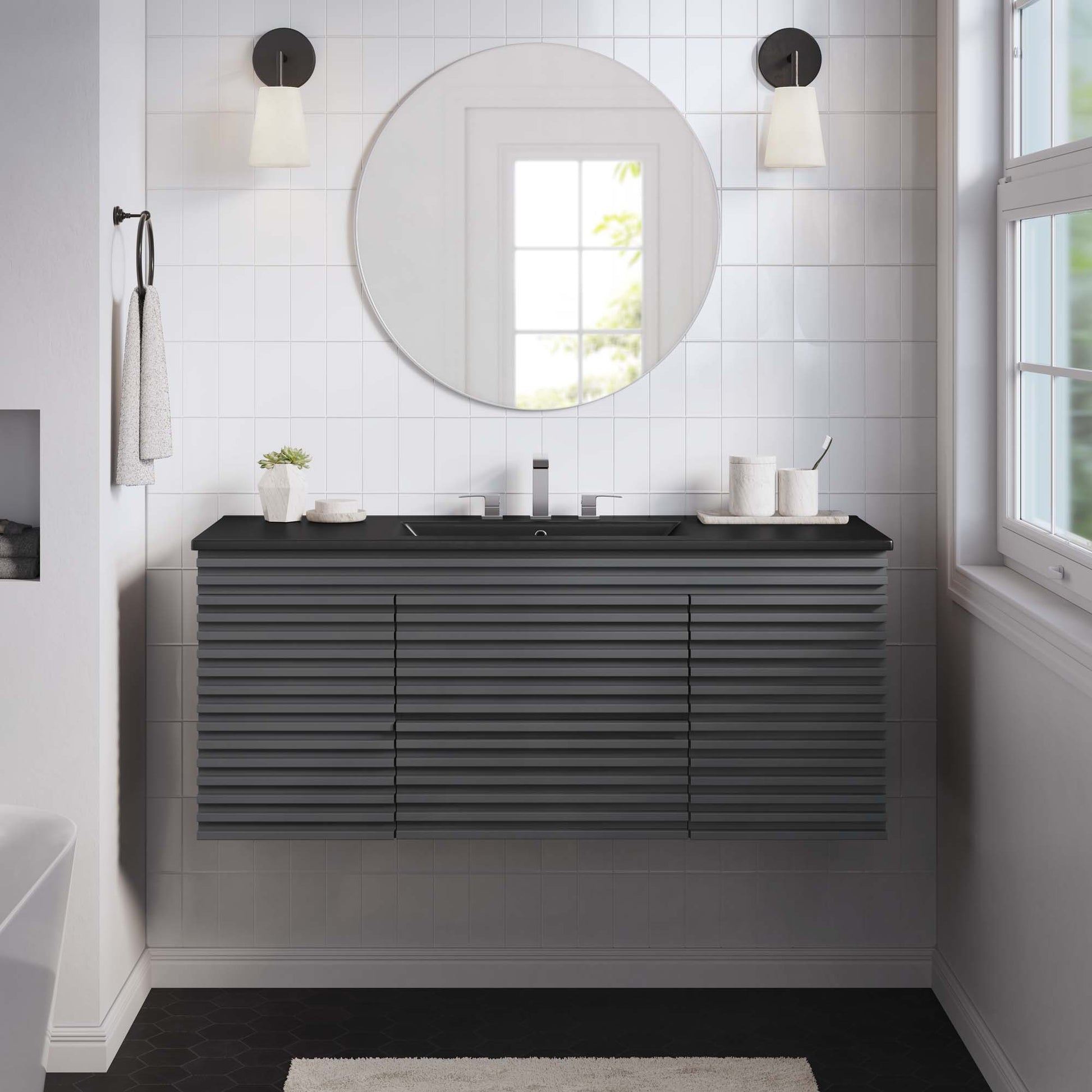 Render 48" Wall-Mount Bathroom Vanity Basin Included - White White