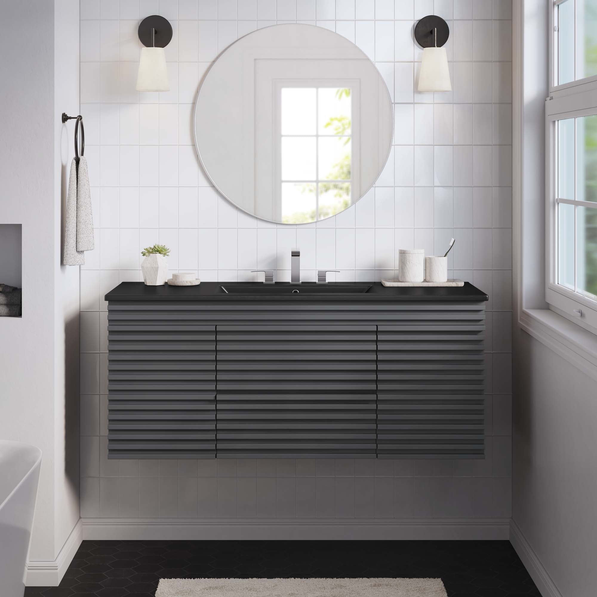 Render 48" Wall-Mount Bathroom Vanity Basin Included - White White