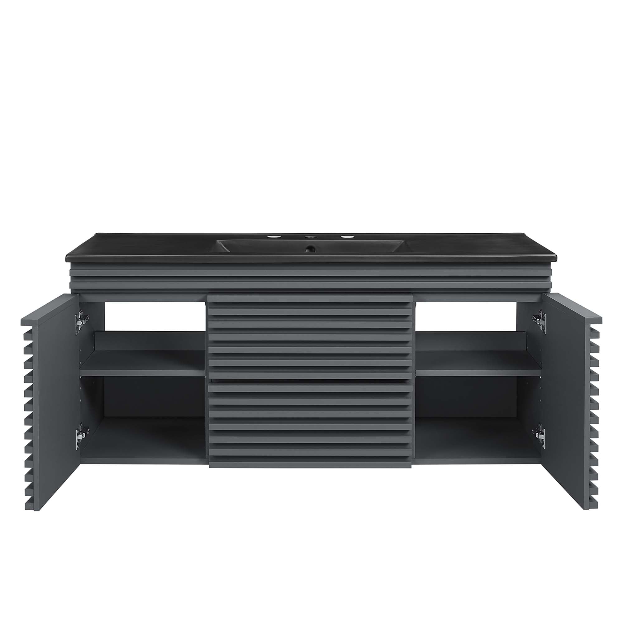 Render 48" Wall-Mount Bathroom Vanity Basin Included - Walnut White