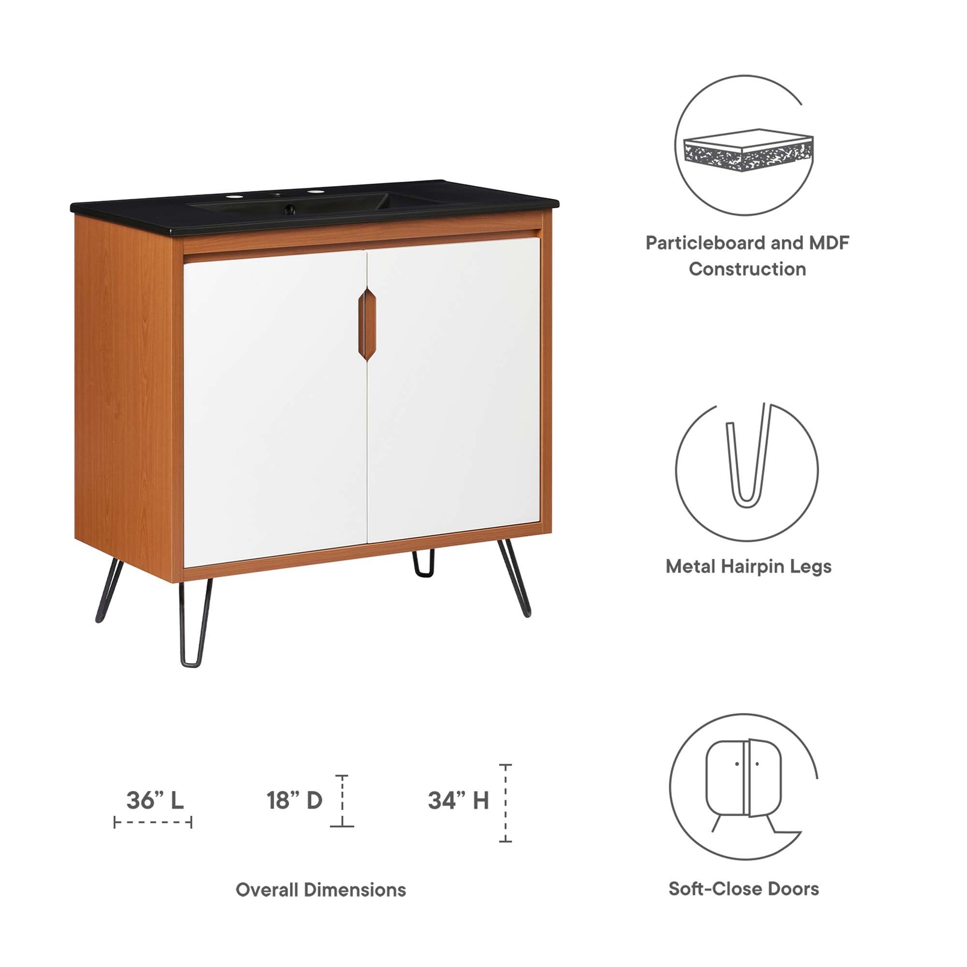 Energize 36" Bathroom Vanity - Cherry-White-White