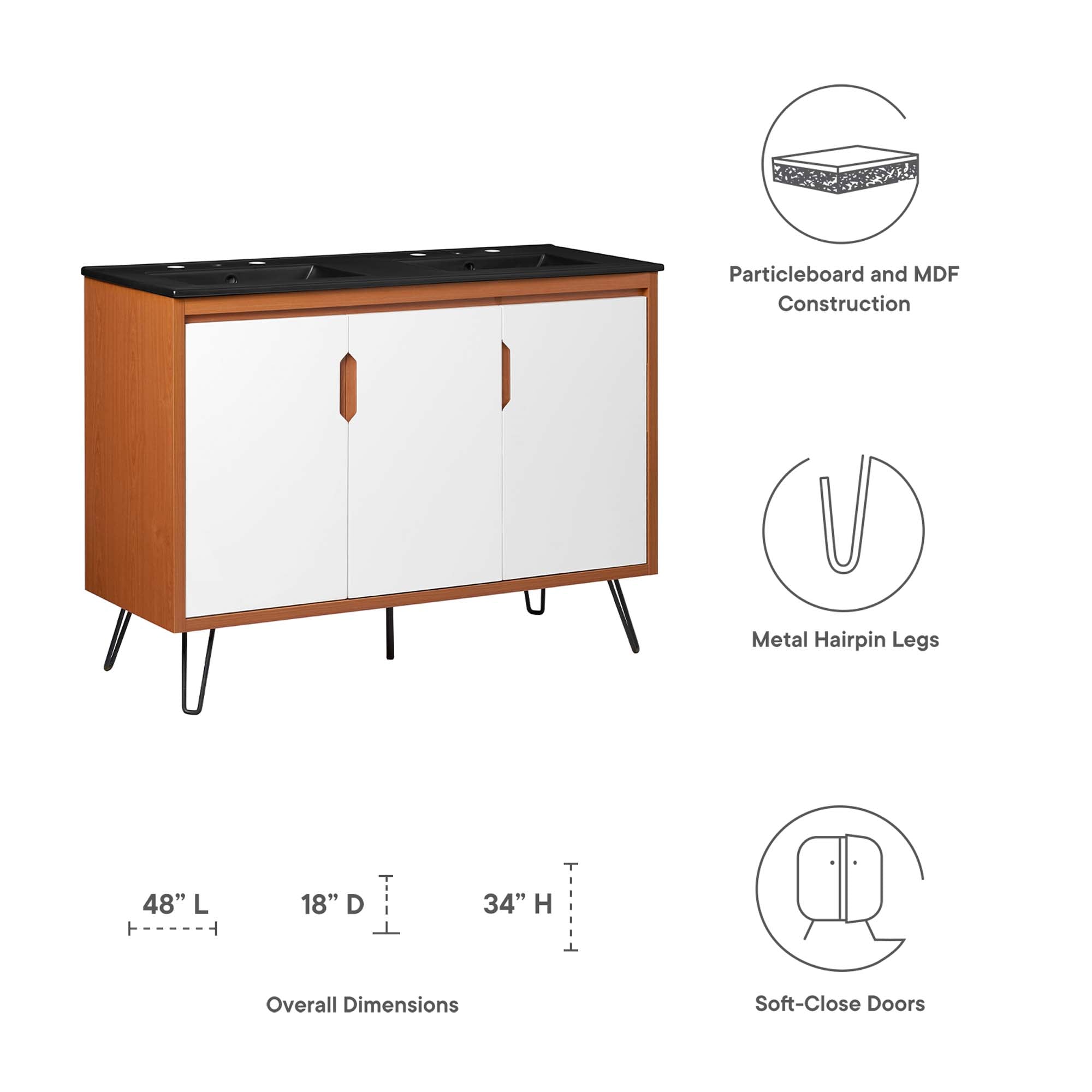 Energize 48" Double Sink Bathroom Vanity - Cherry White White