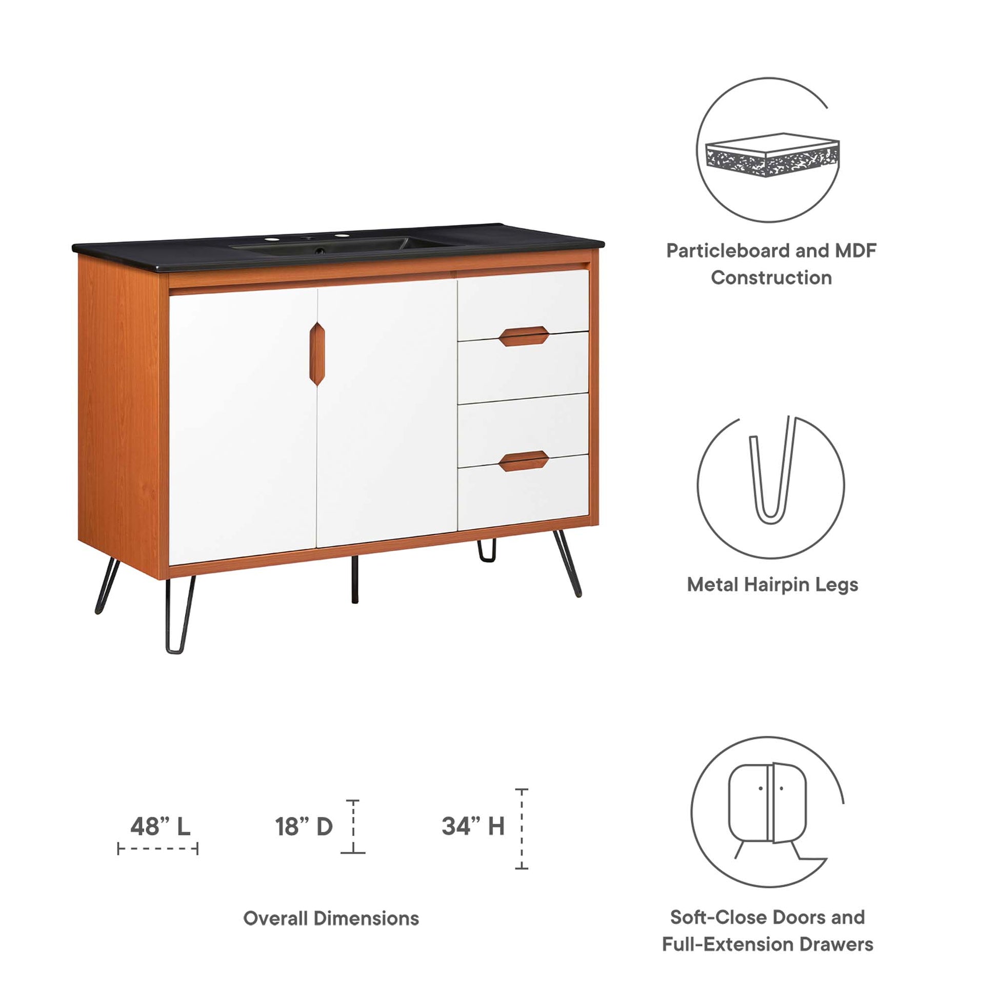 Energize 48" Bathroom Vanity - Cherry White White