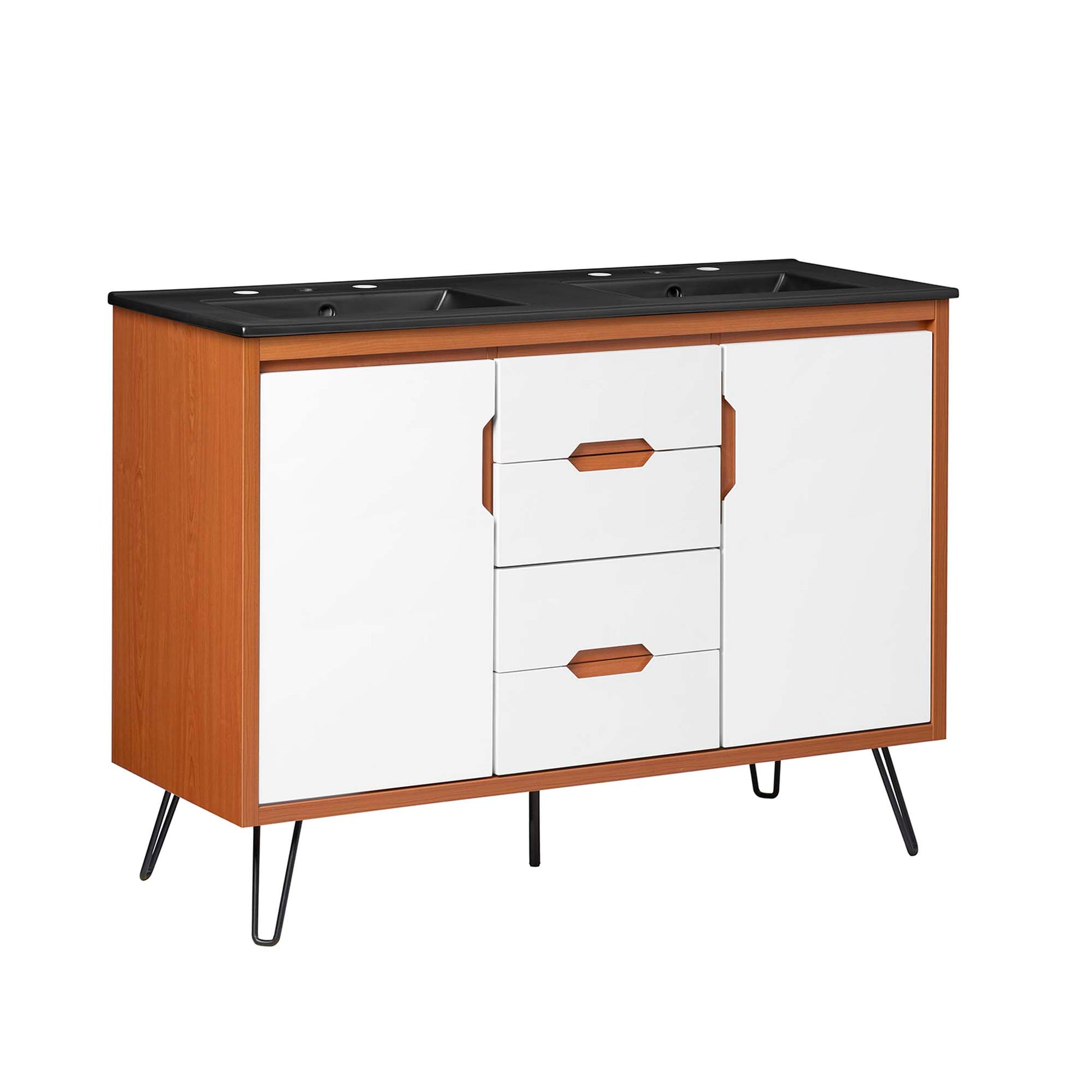 Energize 48" Double Sink Bathroom Vanity - Cherry White Black