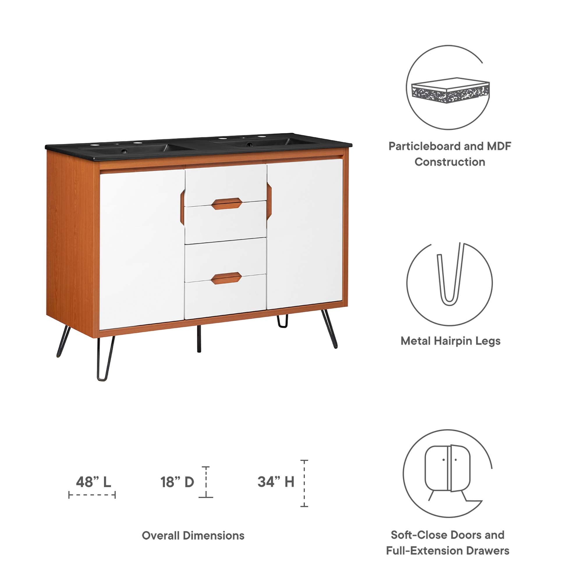 Energize 48" Double Sink Bathroom Vanity - Cherry White White