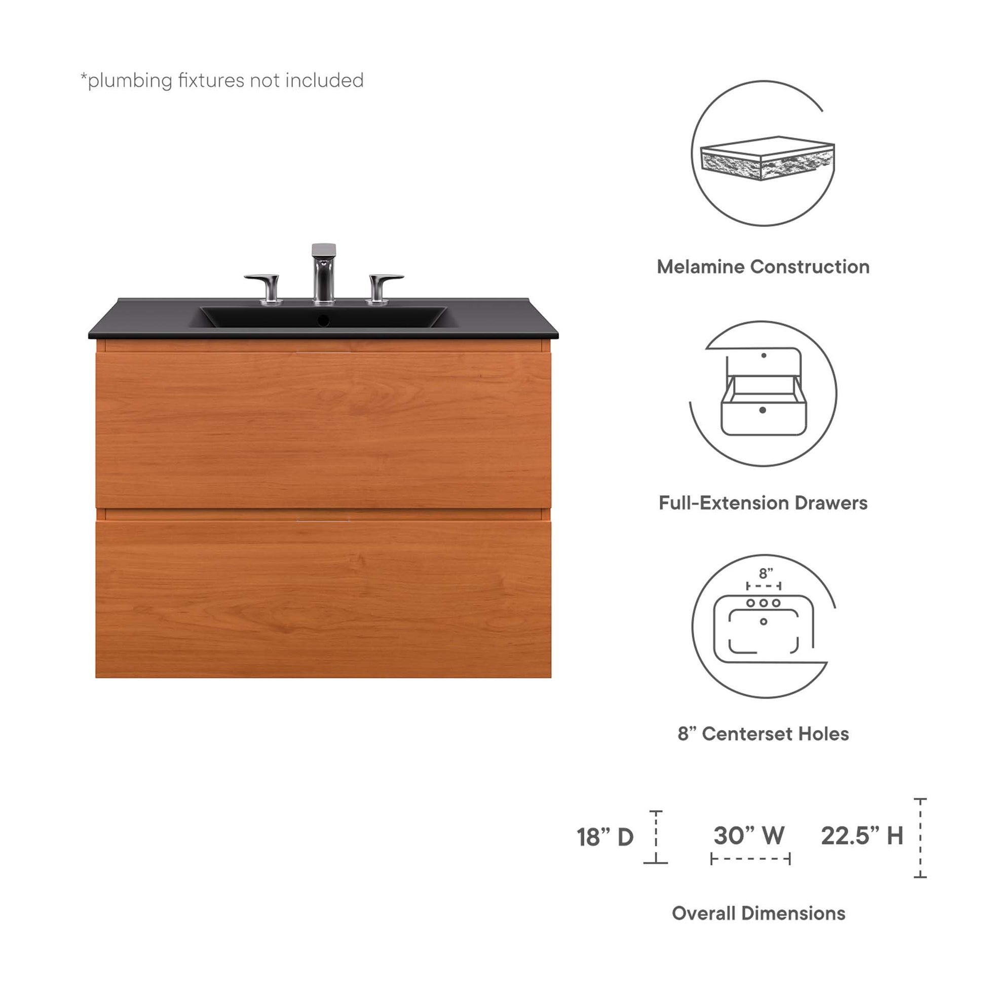 Scenic 30" Wall-Mount Bathroom Vanity - Cherry White