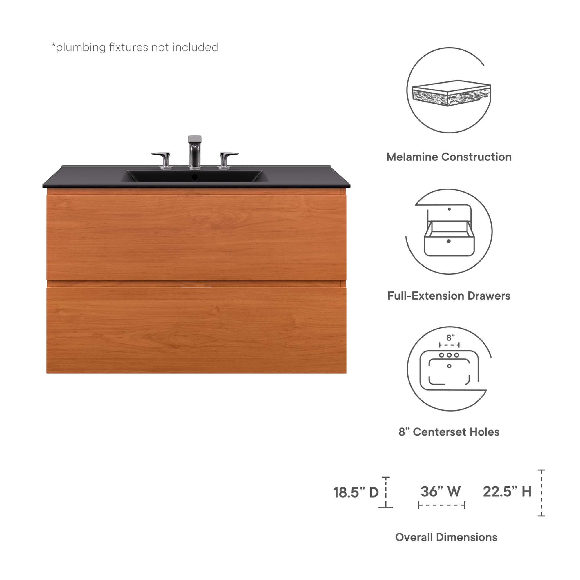 Scenic 36" Wall-Mount Bathroom Vanity - Cherry White