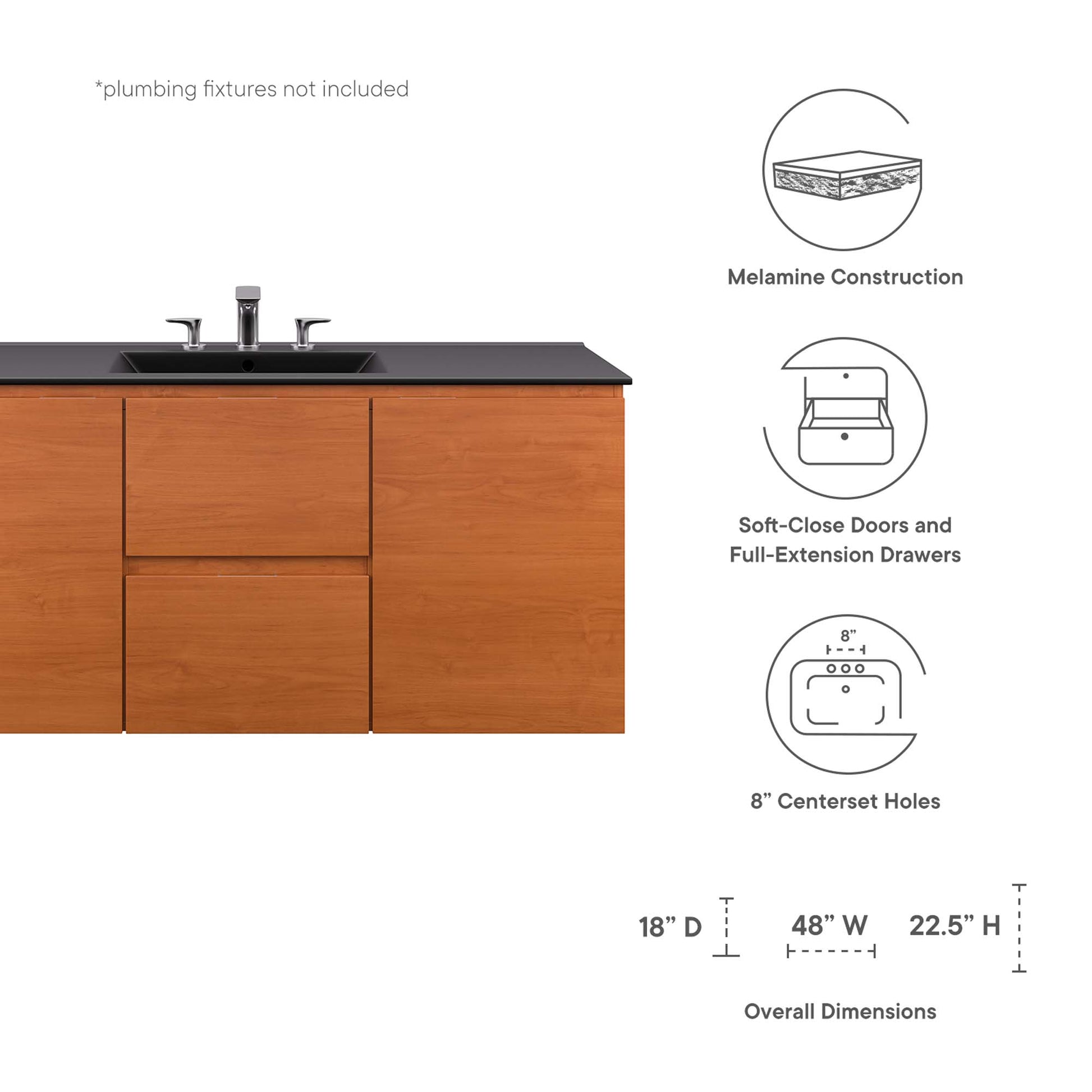 Scenic 48" Wall-Mount Bathroom Vanity - Cherry White