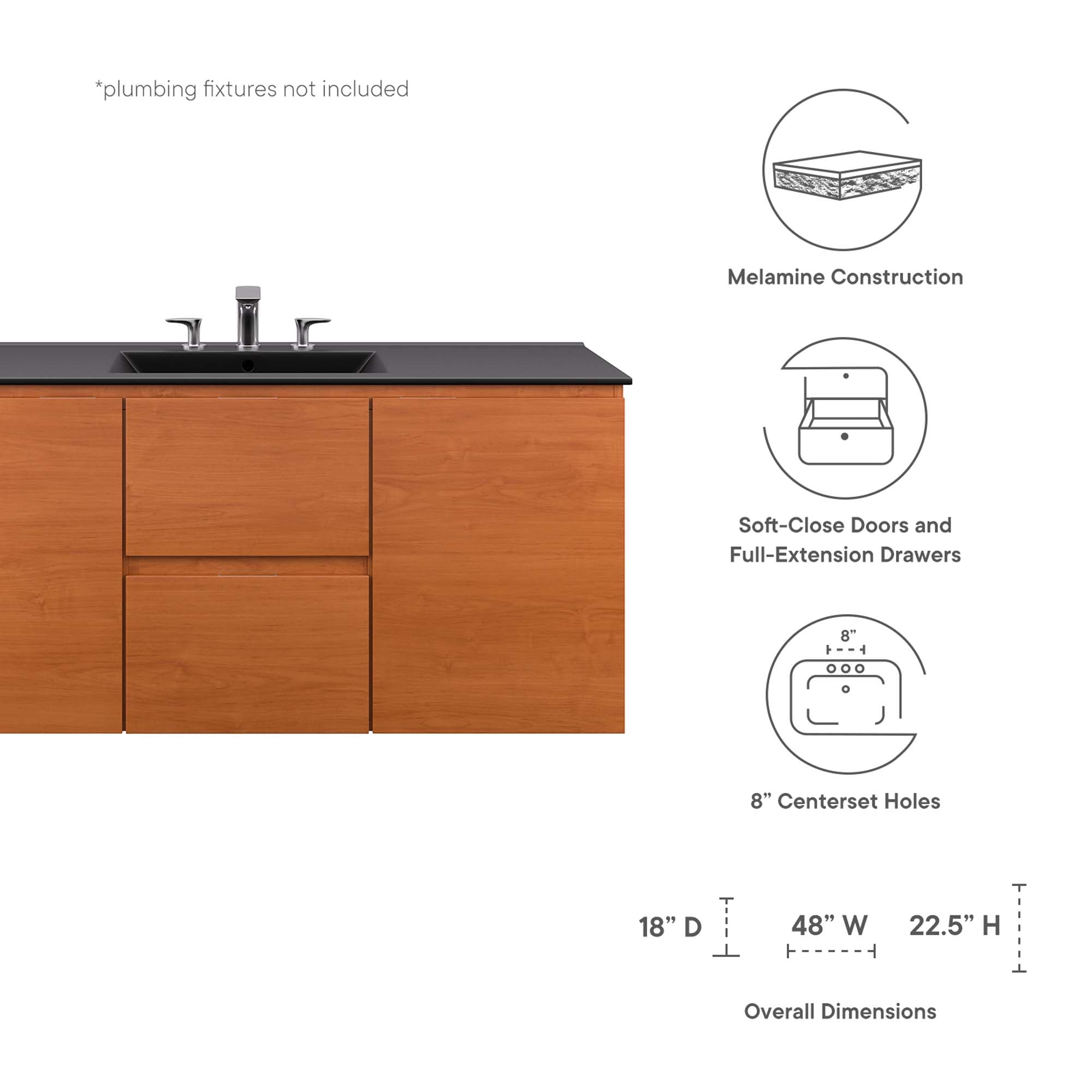 Scenic 48" Wall-Mount Bathroom Vanity - Cherry White