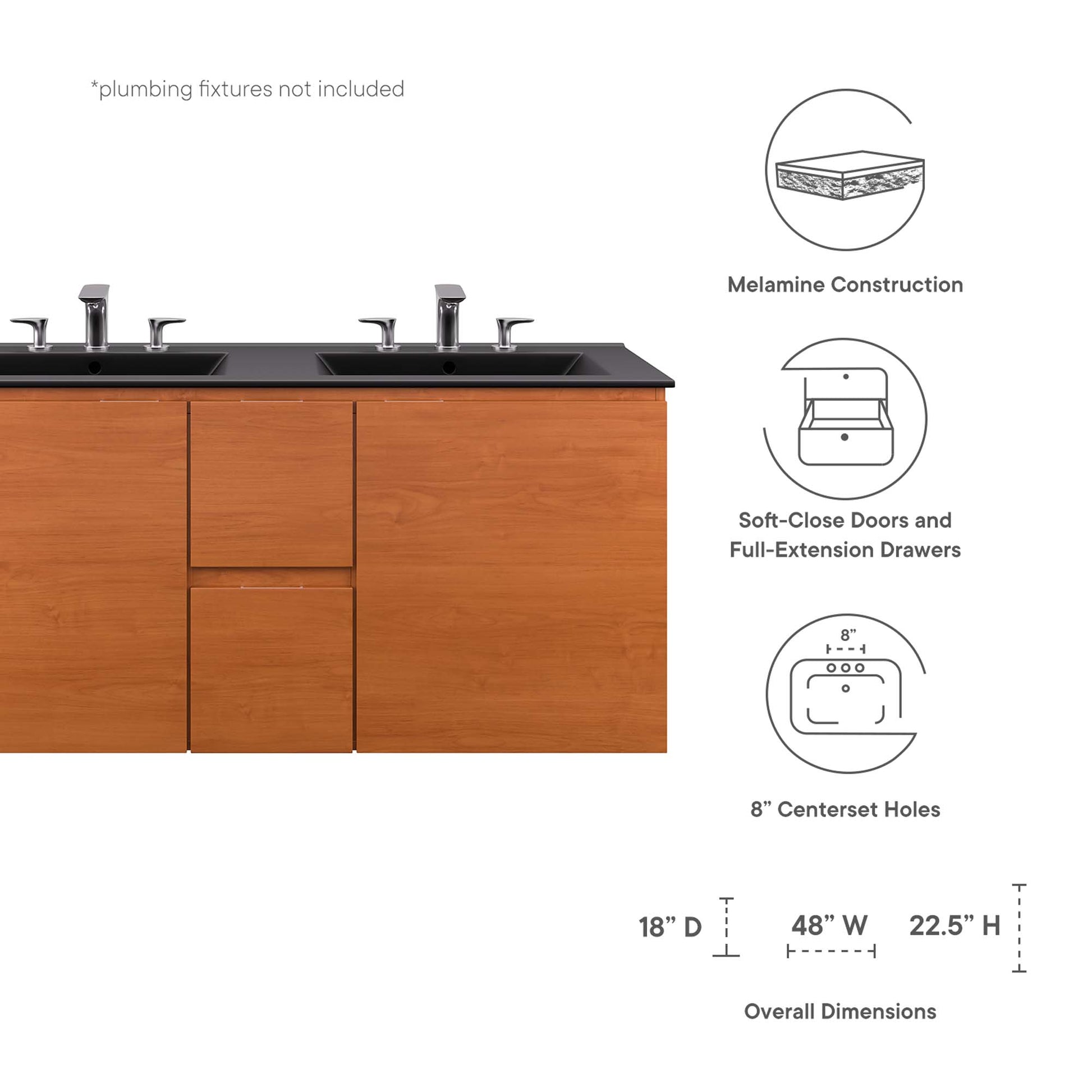 Scenic 48" Double Wall-Mount Bathroom Vanity - Cherry White