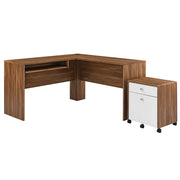 Transmit Wood Desk and File Cabinet Set - Walnut White