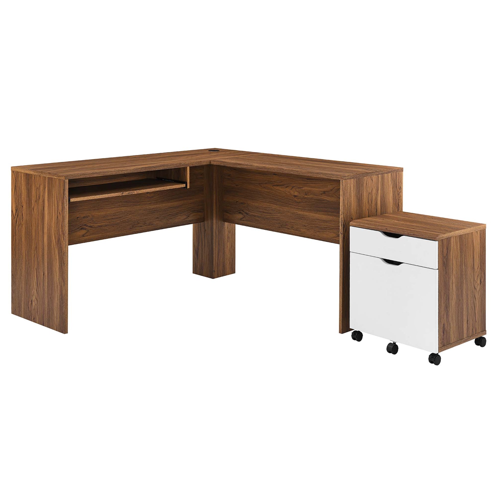 Envision Wood Desk and File Cabinet Set - Walnut White