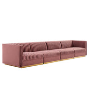 Sanguine Channel Tufted Performance Velvet 4-Seat Modular Sectional Sofa - Dusty Rose