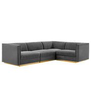 Sanguine 4-Piece Channel Tufted Performance Velvet Right-Facing Modular Sectional Sofa - Gray
