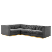 Sanguine 4-Piece Channel Tufted Performance Velvet Left-Facing Modular Sectional Sofa - Gray
