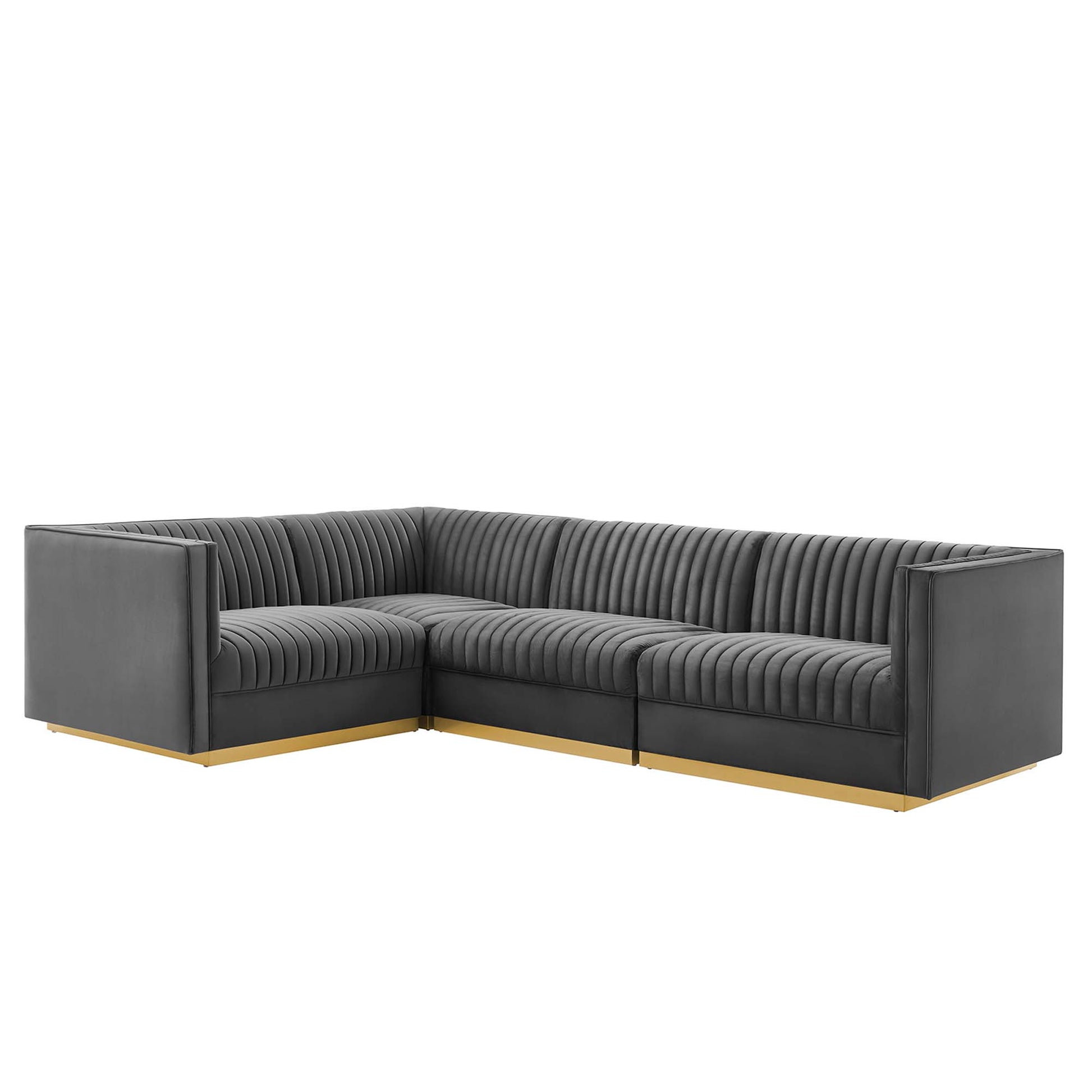 Sanguine 4-Piece Channel Tufted Performance Velvet Left-Facing Modular Sectional Sofa - Gray