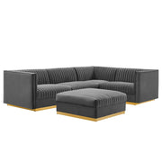 Sanguine 5-Piece Channel Tufted Performance Velvet Right-Facing Modular Sectional Sofa - Gray