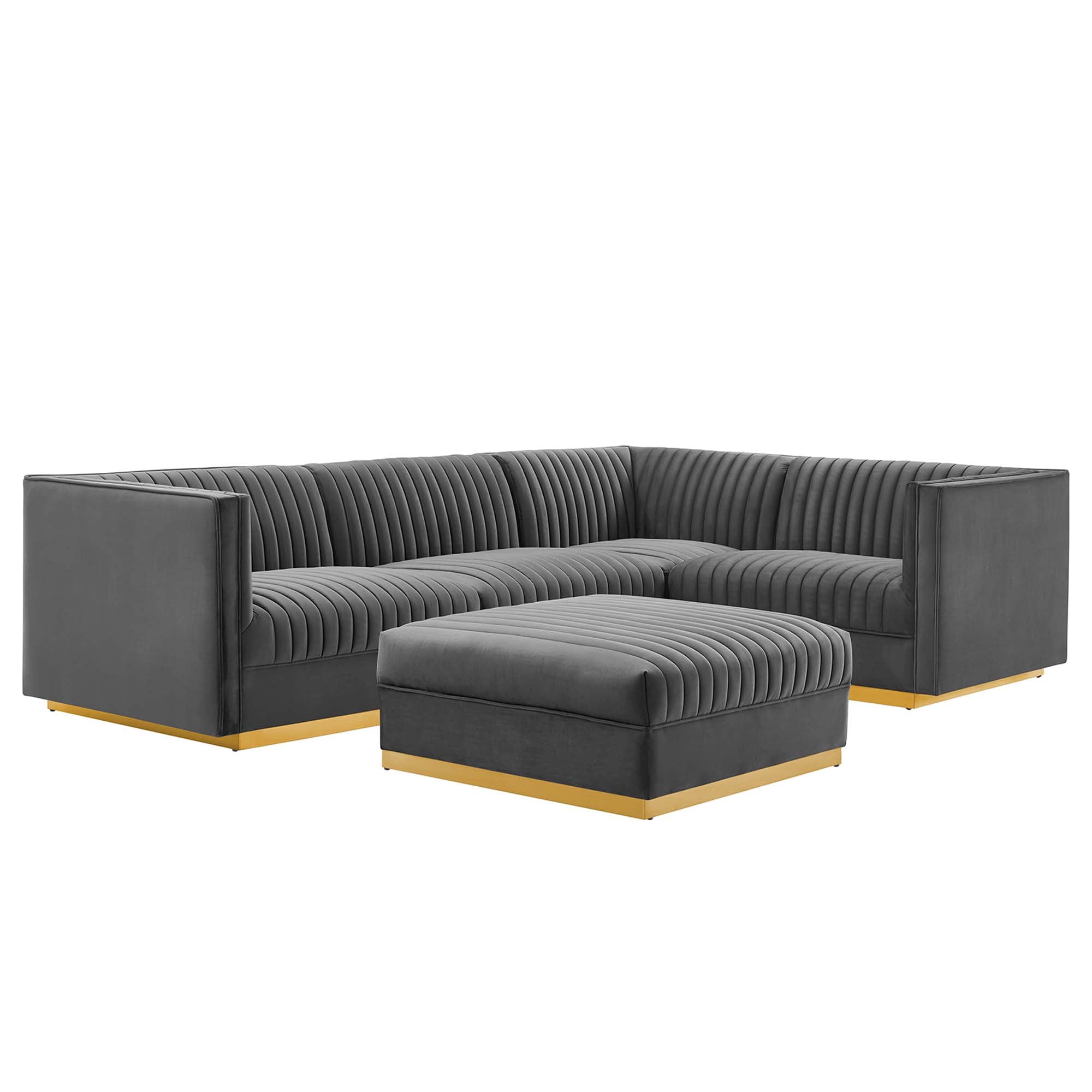 Sanguine 5-Piece Channel Tufted Performance Velvet Right-Facing Modular Sectional Sofa - Gray