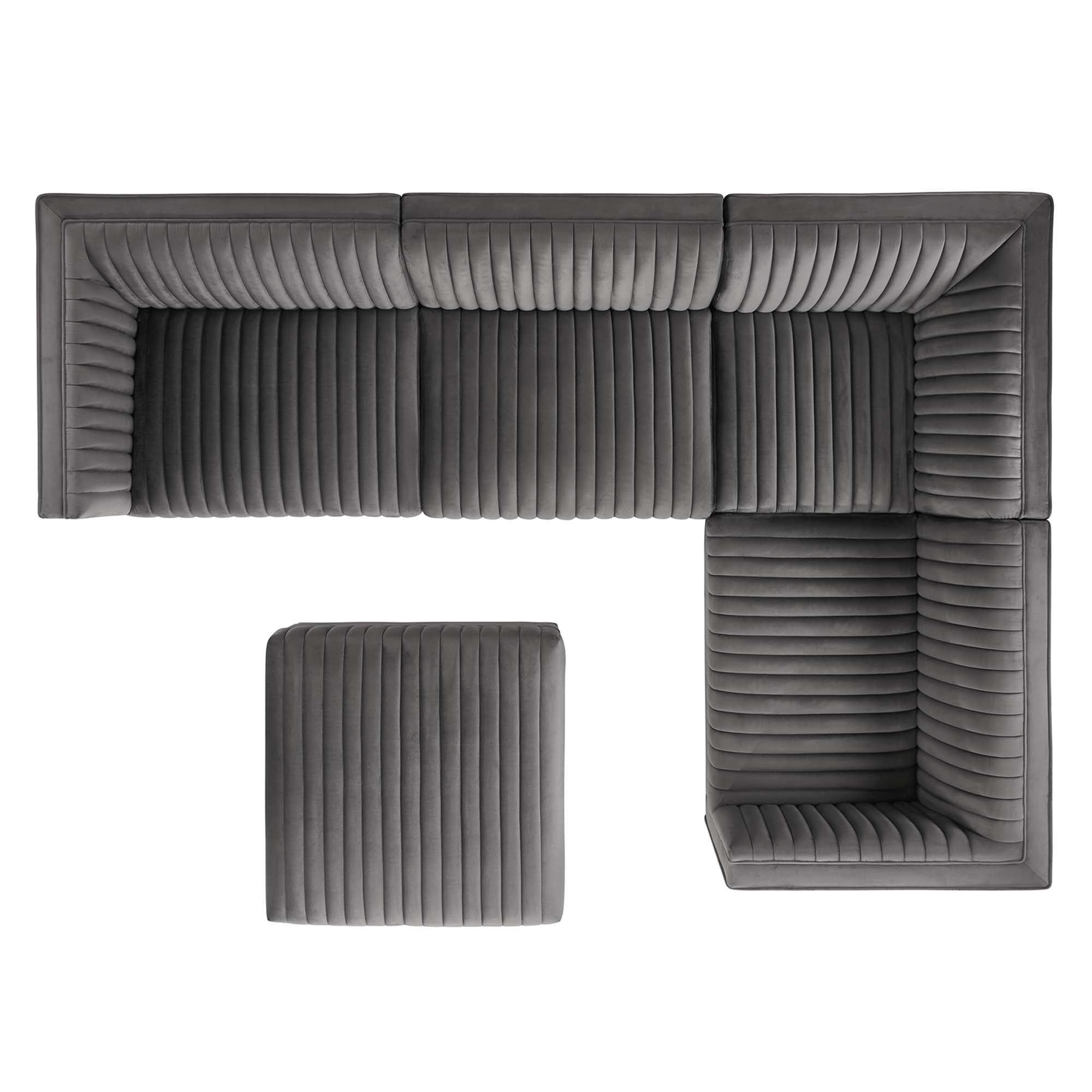 Sanguine 5-Piece Channel Tufted Performance Velvet Right-Facing Modular Sectional Sofa