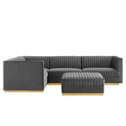 Sanguine 5-Piece Channel Tufted Performance Velvet Left-Facing Modular Sectional Sofa - Gray