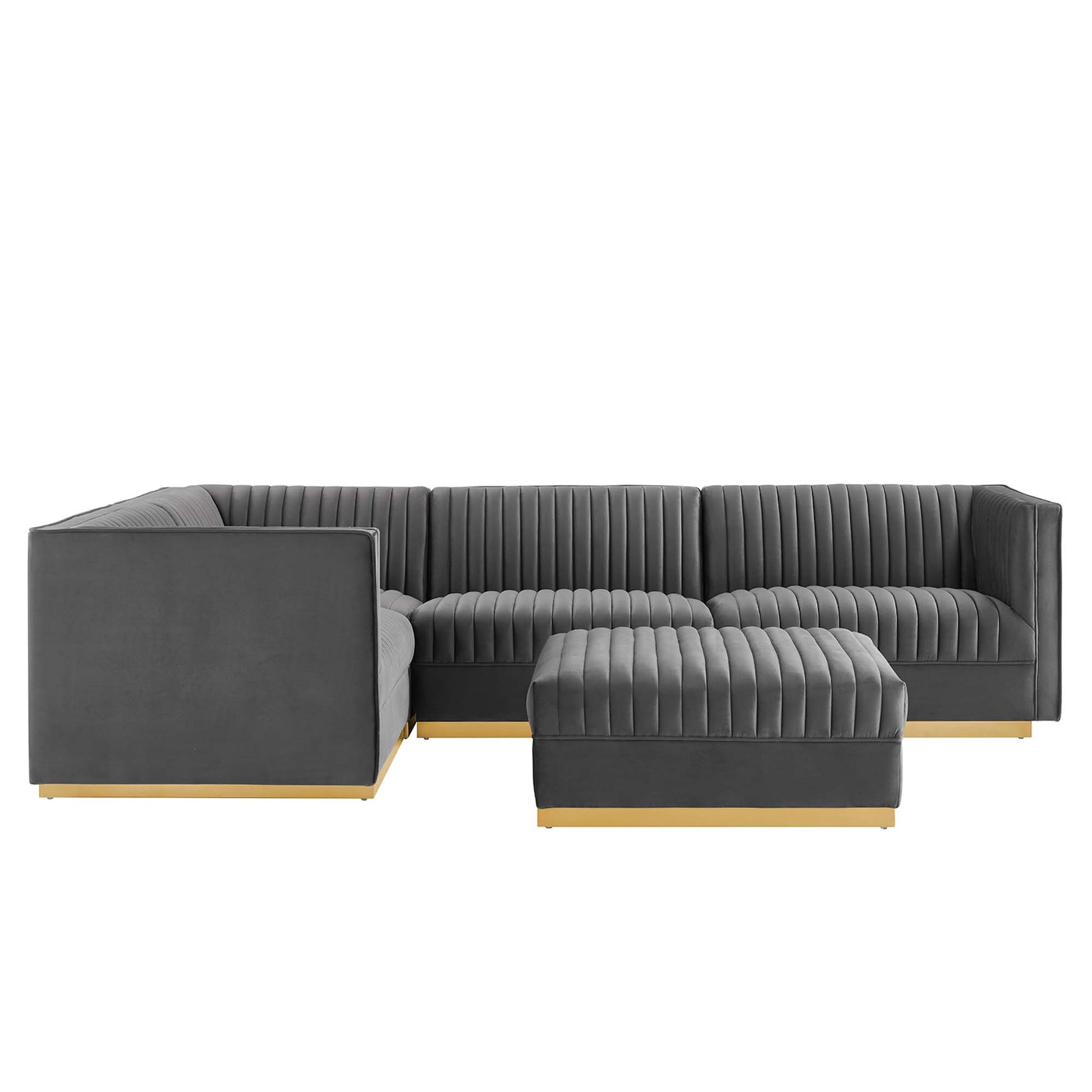 Sanguine 5-Piece Channel Tufted Performance Velvet Left-Facing Modular Sectional Sofa - Gray