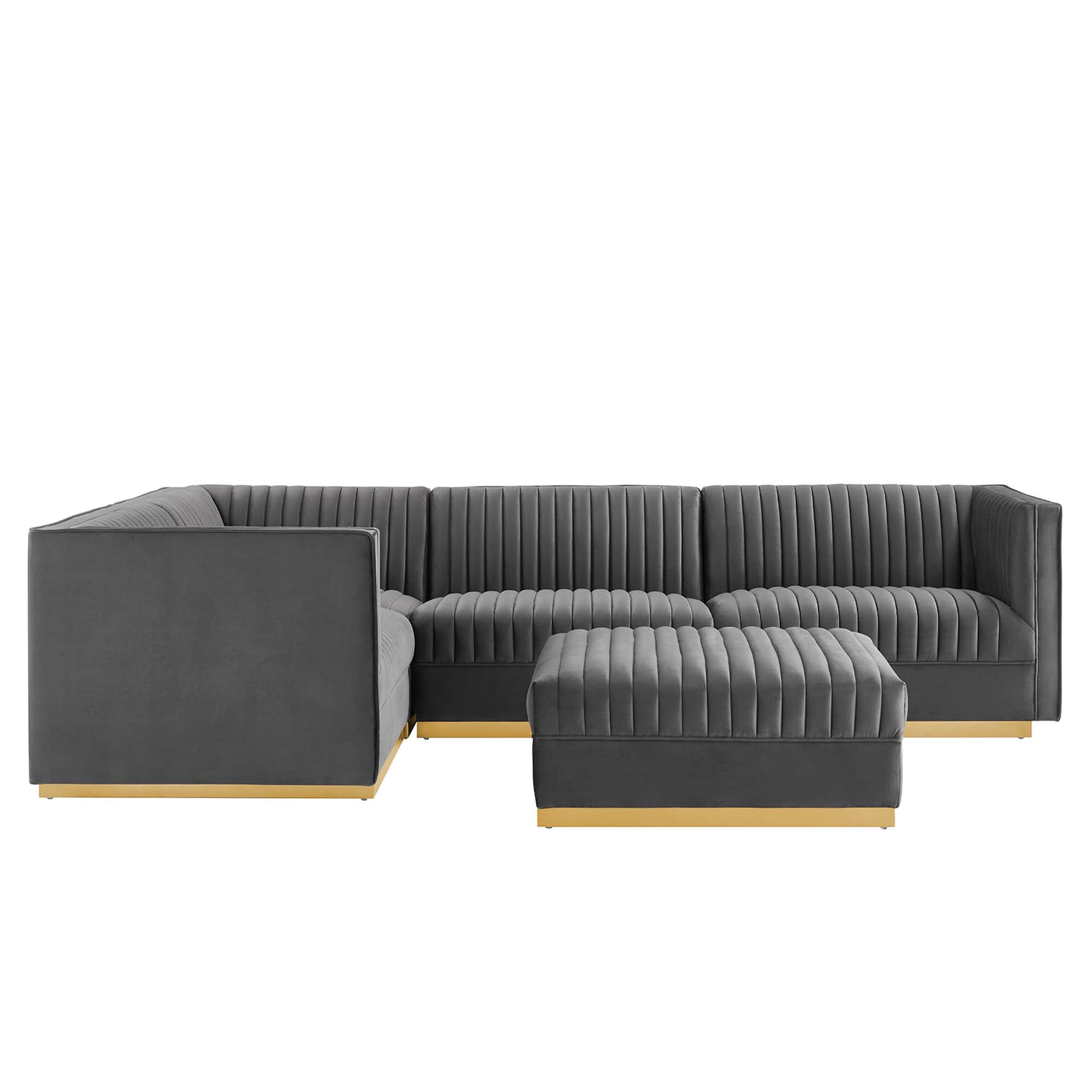 Sanguine 5-Piece Channel Tufted Performance Velvet Left-Facing Modular Sectional Sofa - Gray