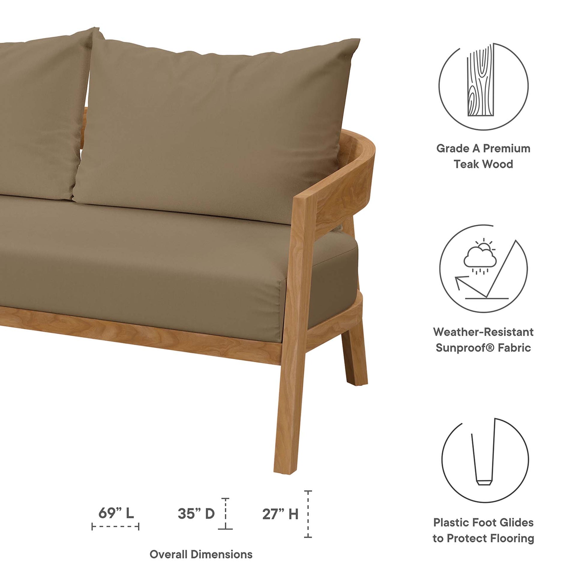Brisbane 3-Piece Teak Wood Outdoor Patio Set