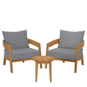 Brisbane 3-Piece Teak Wood Outdoor Patio Set - Natural Gray