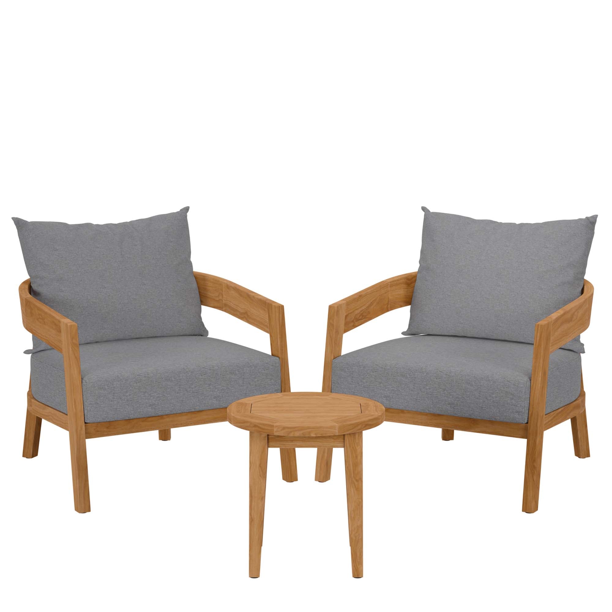 Brisbane 3-Piece Teak Wood Outdoor Patio Set - Natural Gray