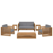 Carlsbad 6-Piece Teak Wood Outdoor Patio Outdoor Patio Set - Natural Gray