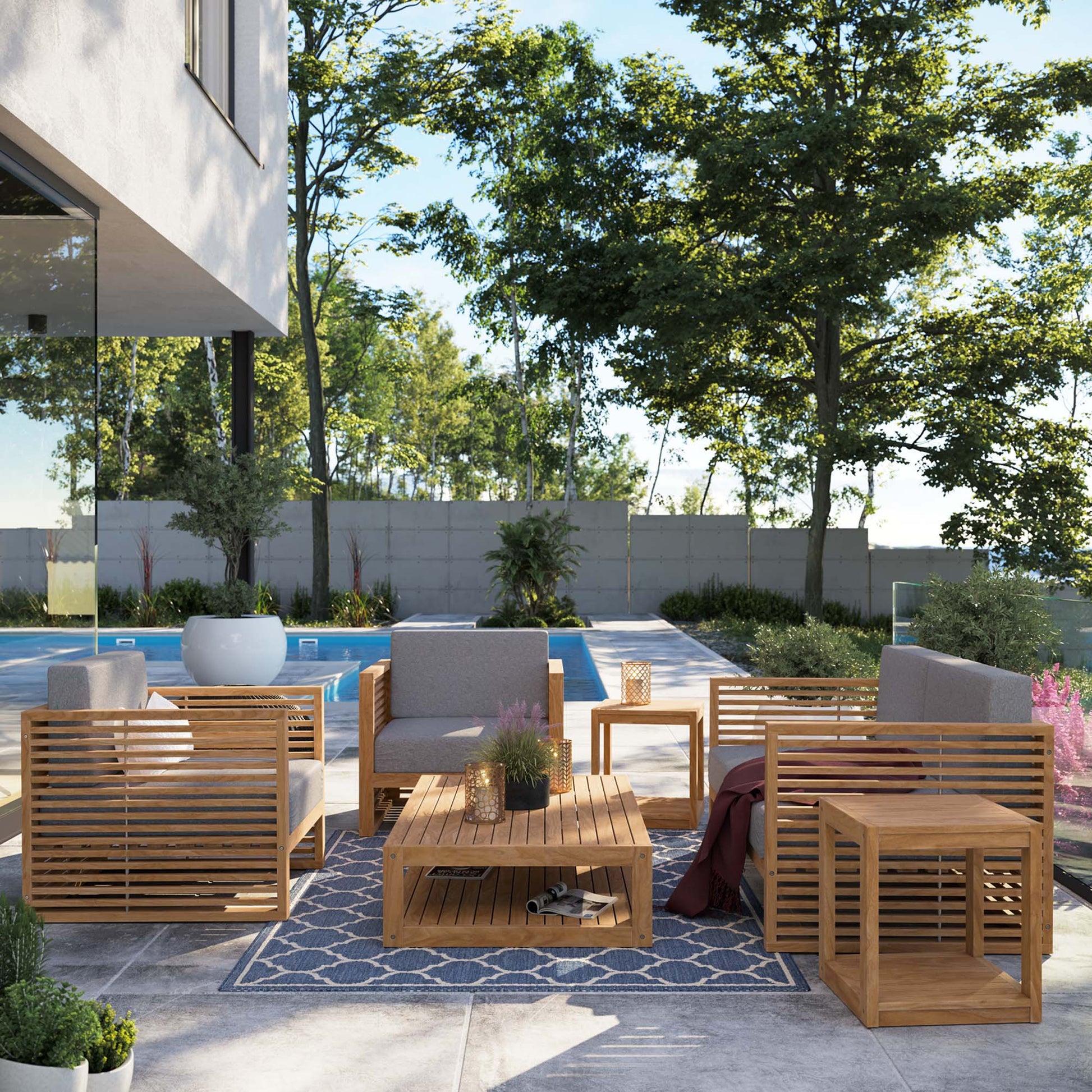 Carlsbad 6-Piece Teak Wood Outdoor Patio Outdoor Patio Set