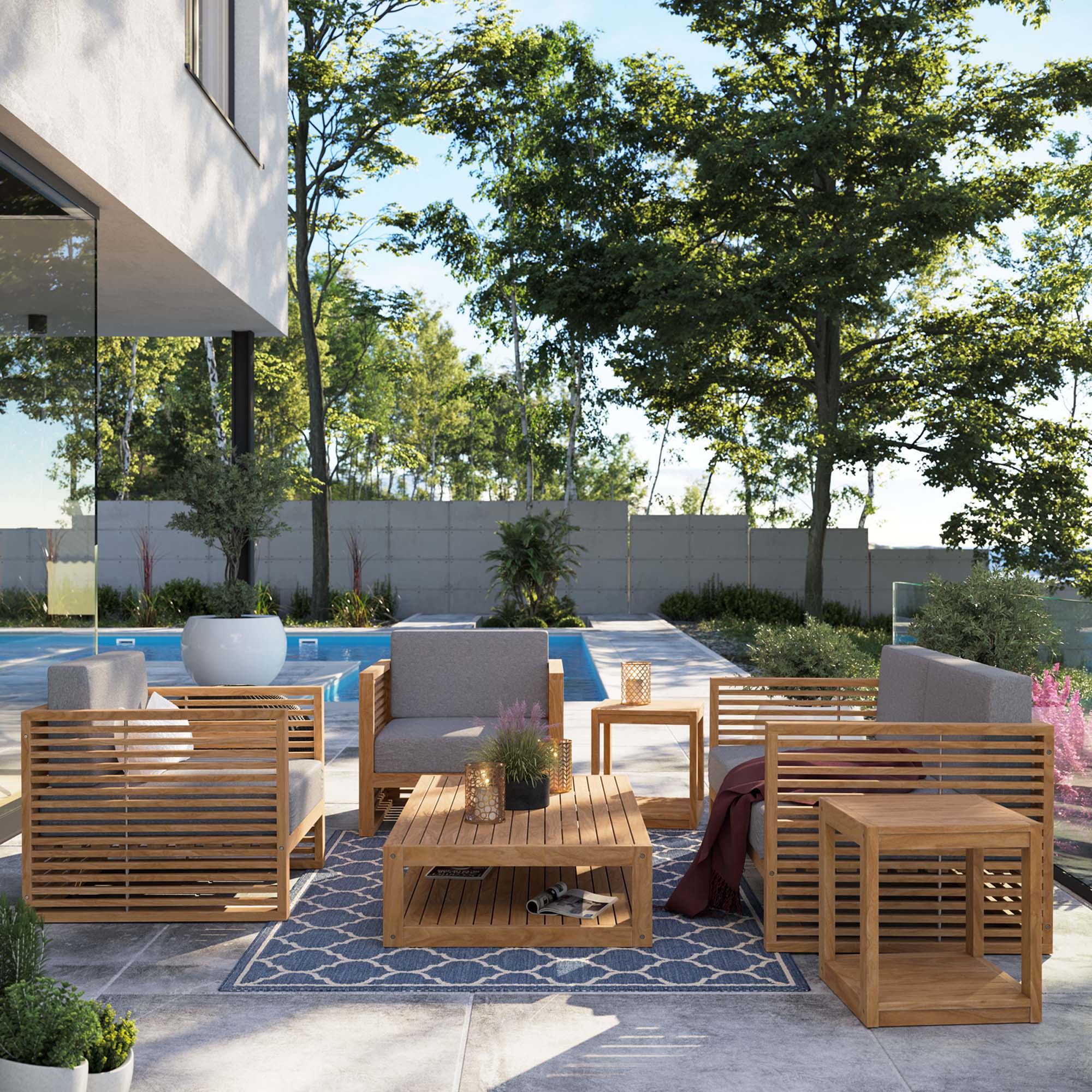 Carlsbad 6-Piece Teak Wood Outdoor Patio Outdoor Patio Set