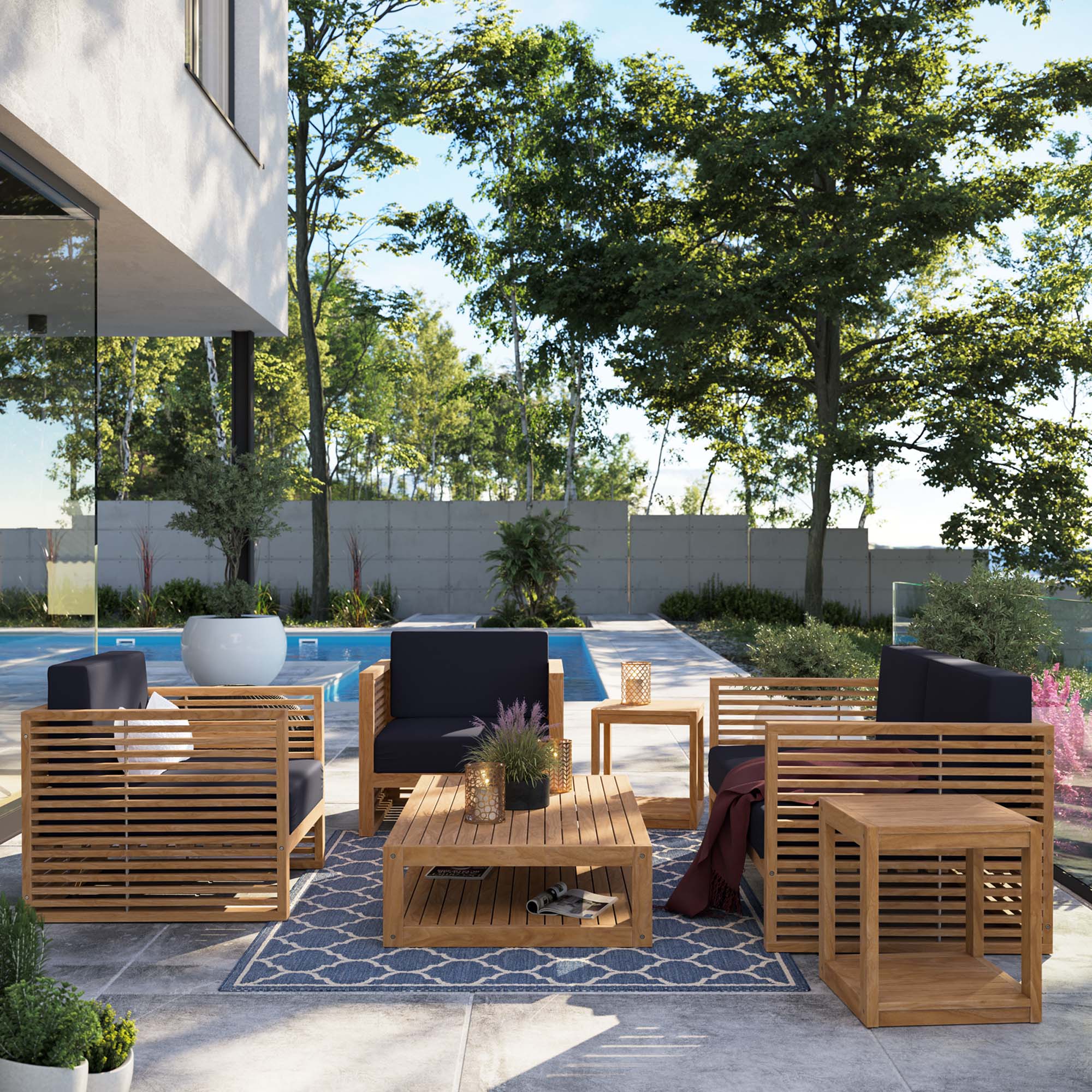 Carlsbad 6-Piece Teak Wood Outdoor Patio Outdoor Patio Set
