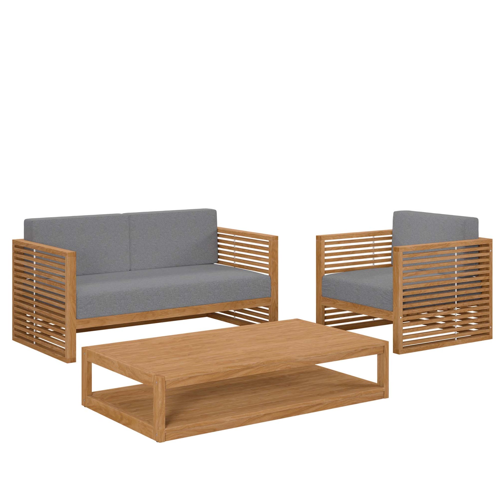 Carlsbad 3-Piece Teak Wood Outdoor Patio Outdoor Patio Set - Natural Gray