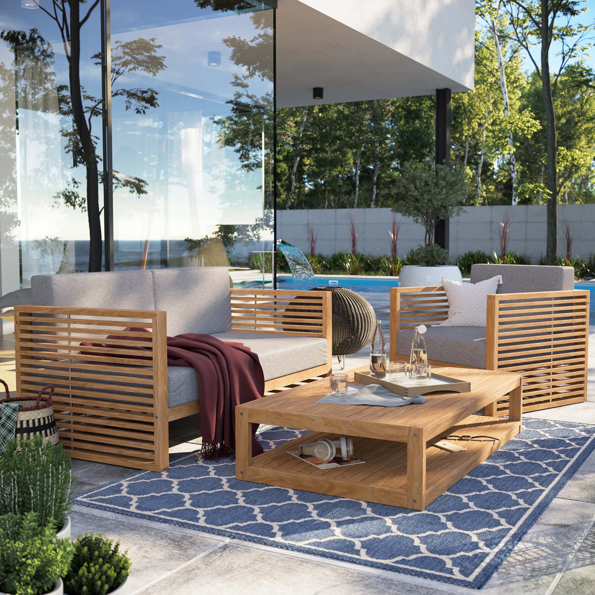 Carlsbad 3-Piece Teak Wood Outdoor Patio Outdoor Patio Set
