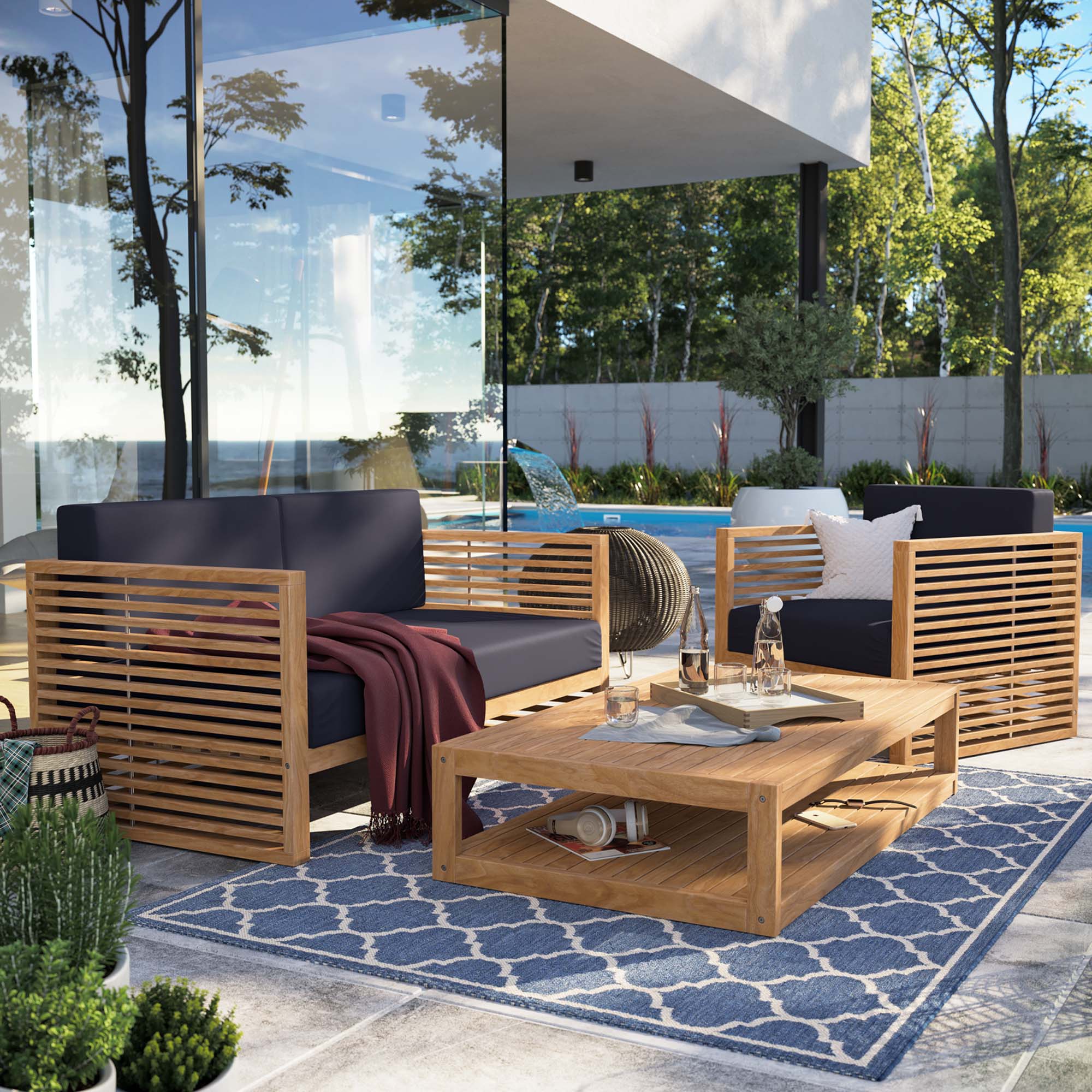Carlsbad 3-Piece Teak Wood Outdoor Patio Outdoor Patio Set